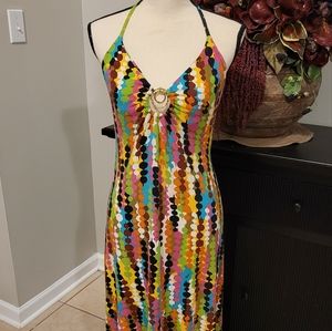 GORGEOUS HALTER MAXI DRESS WITH SEXY DEEP PLUNGE BACK BY TRINA TURK